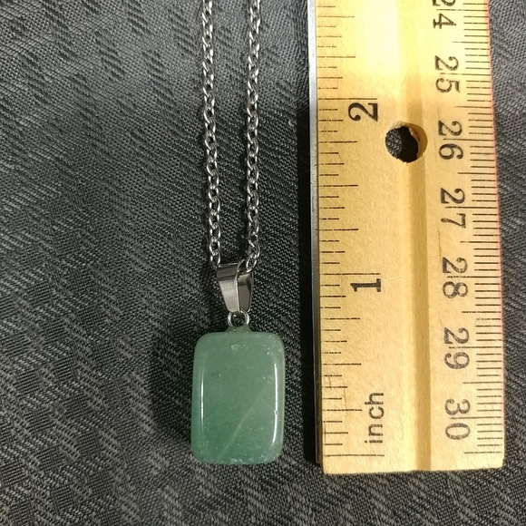 Green Aventurine Necklace Natural Gemstone Pendant Stainless-Steel Necklace NEW - Picture 12 of 17